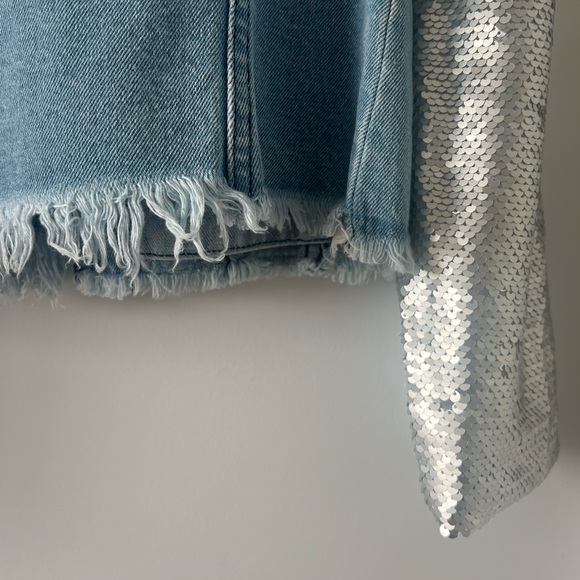 Denim jacket with silver sequin sleeves - Picture 3 of 6